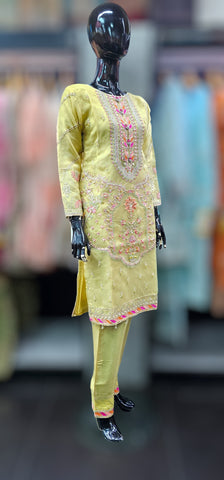 Yellow Gold Kameez with straight trouser