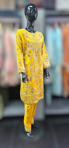 Yellow Long Kameez with straight trouser