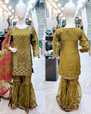 Ladies Mehndi green kameez with Gharara