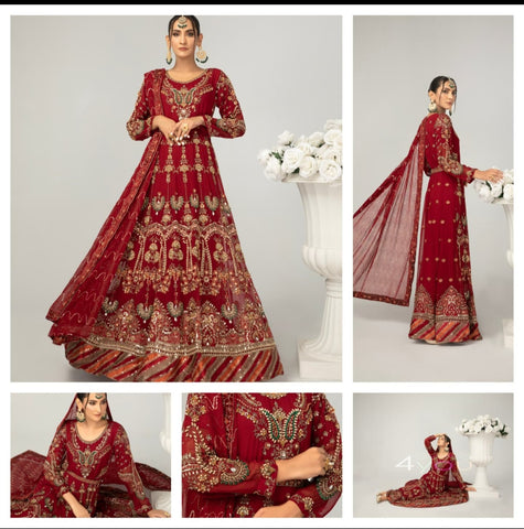 Ladies Long Burgundy maxi/anarkali with intricate hand embellishments