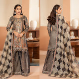 Ladies Black and Gold kameez and Gharara with intricate hand embellishments