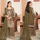 Ladies Mehndi Green Chiffon Kameez with Gharara