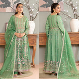 Ladies Long green maxi/anarkali with intricate hand embellishments