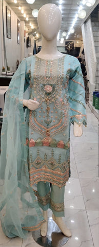 Ladies light blue kameez with intricate hand embellishments