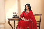 Luxury chiffon Red Embroidered Kameez with Sharara