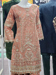 Ladies peach kameez and Gharara with intricate hand embellishments