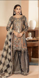 Ladies Black and Gold kameez and Gharara with intricate hand embellishments