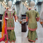 Ladies mint green kameez and Gharara with intricate hand embellishments