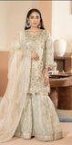 Ladies light green kameez and Gharara with intricate hand embellishments